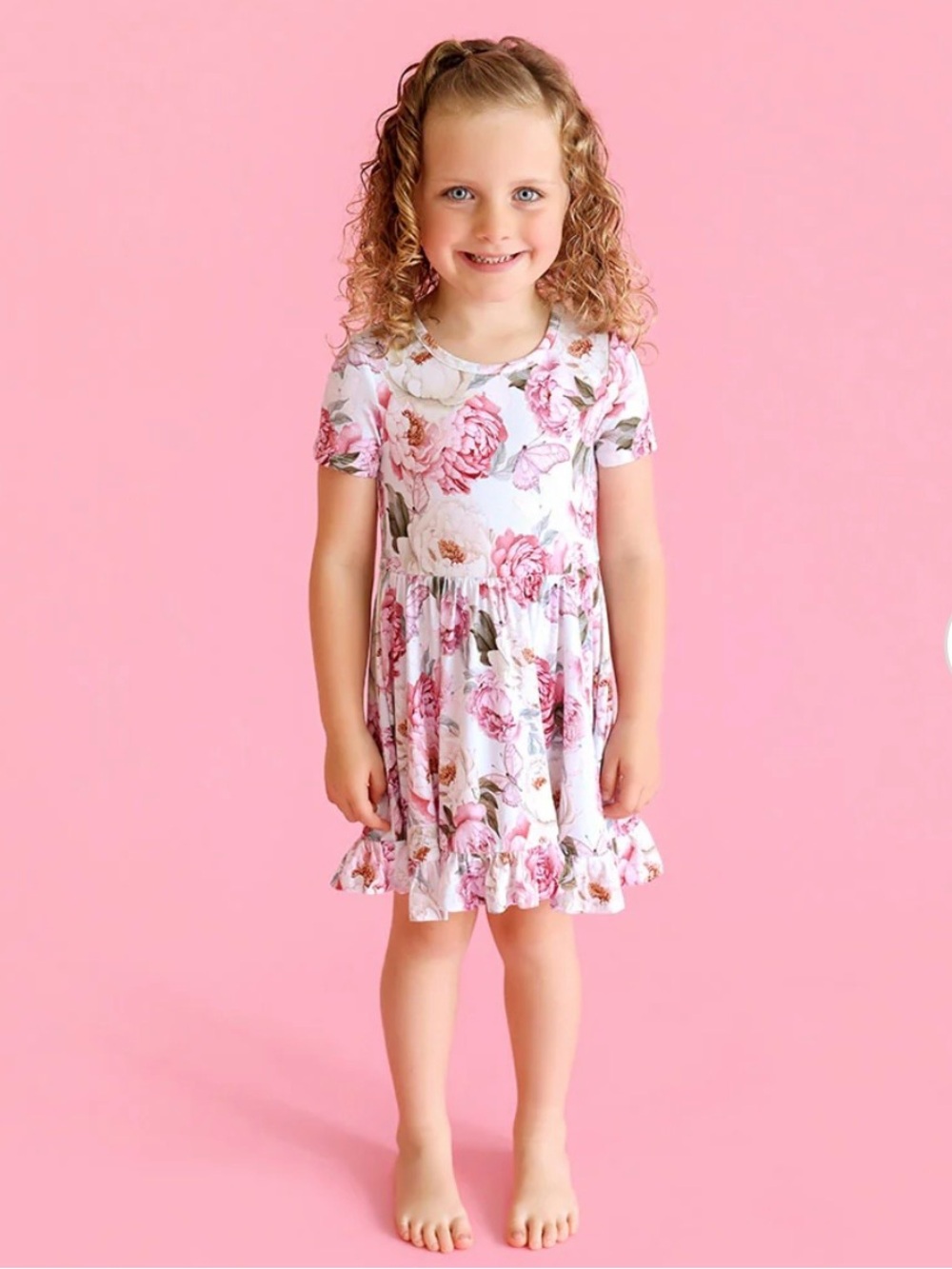 Posh Peanut Pink Floral Ruffle twirl dress